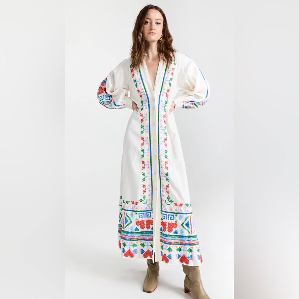 FARM Rio Embroidered White Maxi Dress with Multicolor Trim - Picture 2 of 16
